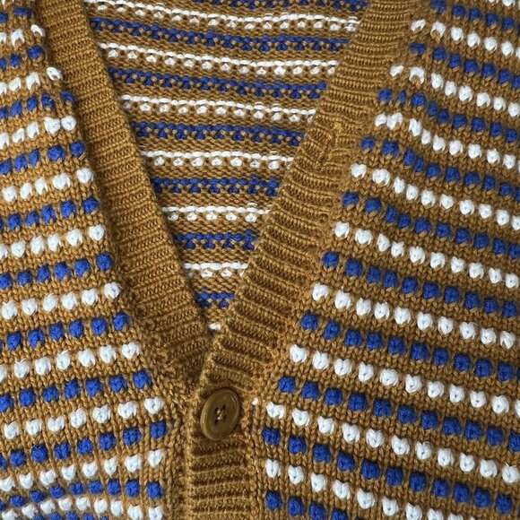 Carven Sweater Mens Sz L Button Up Knitted Cardigan Motif Stripe Brown Multi - Picture 5 of 12